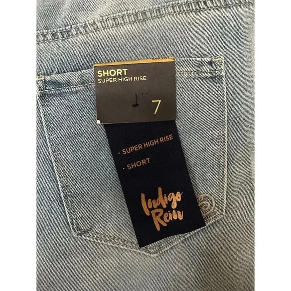 Indigo Rein Women's Distressed Denim Cut-Off Shorts Size 7 Blue High Rise #003 - Picture 3 of 5